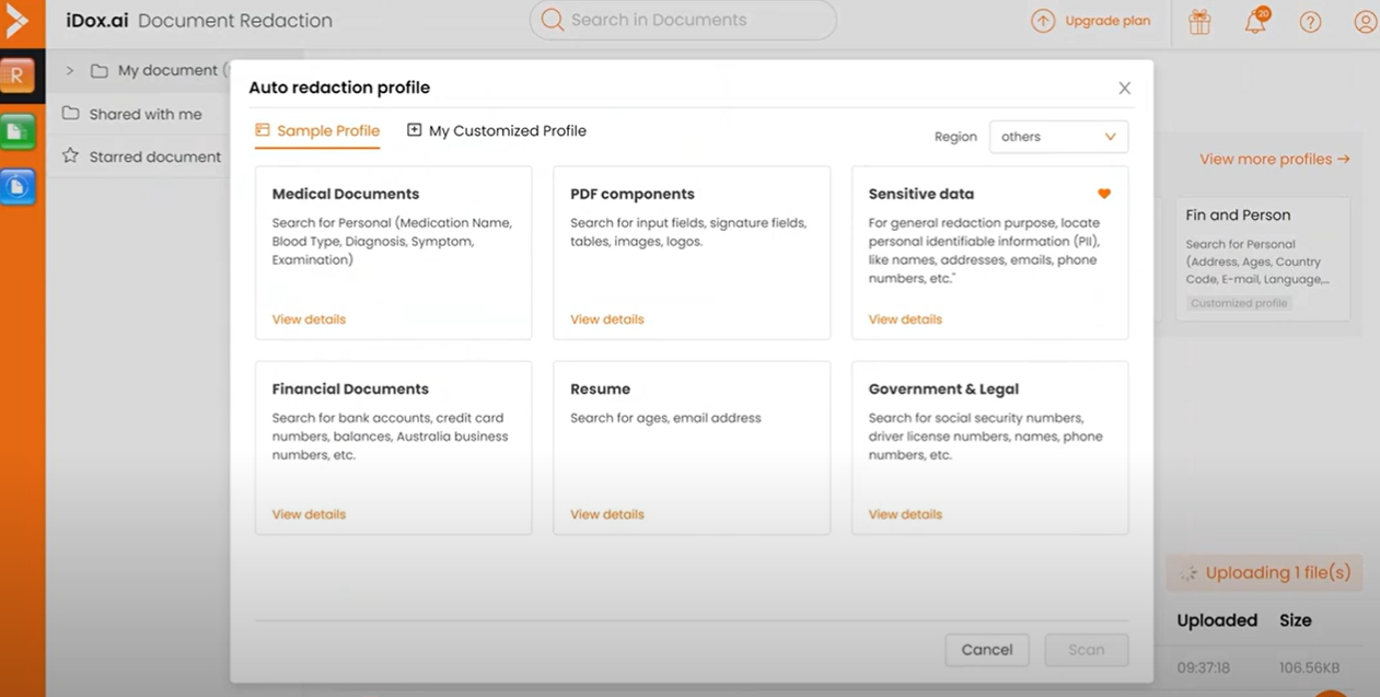 screenshot of iDox.ai Redact